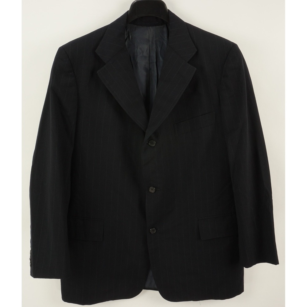 Vintage J. Press Prestige Dark Blue Pinstripe Three Button Blazer 44R Woven Wool